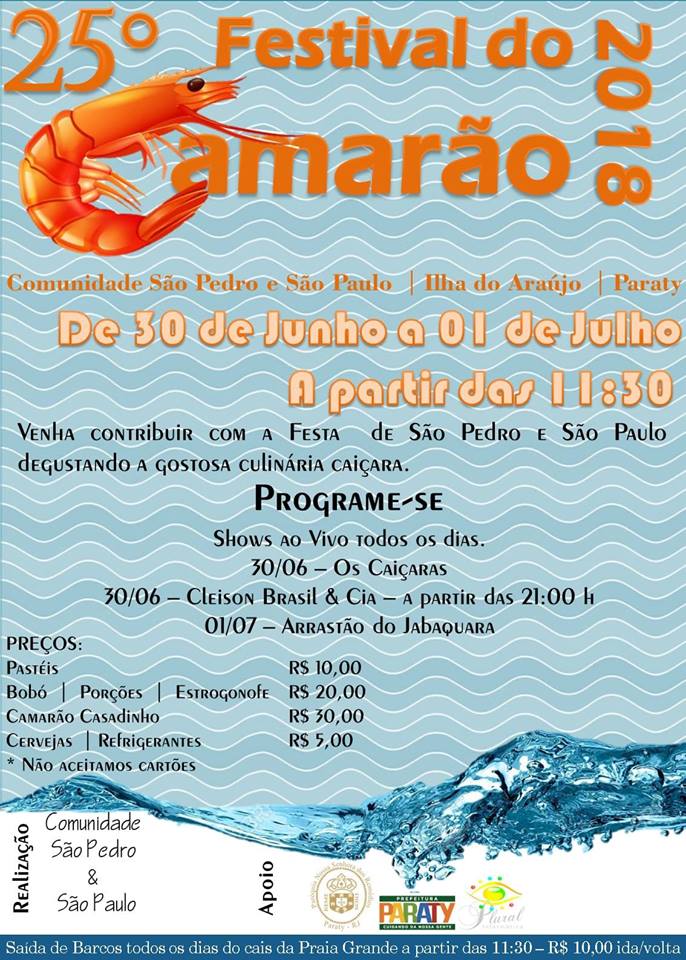 25º Festival do Camarão na Ilha do Araújo, em Paraty