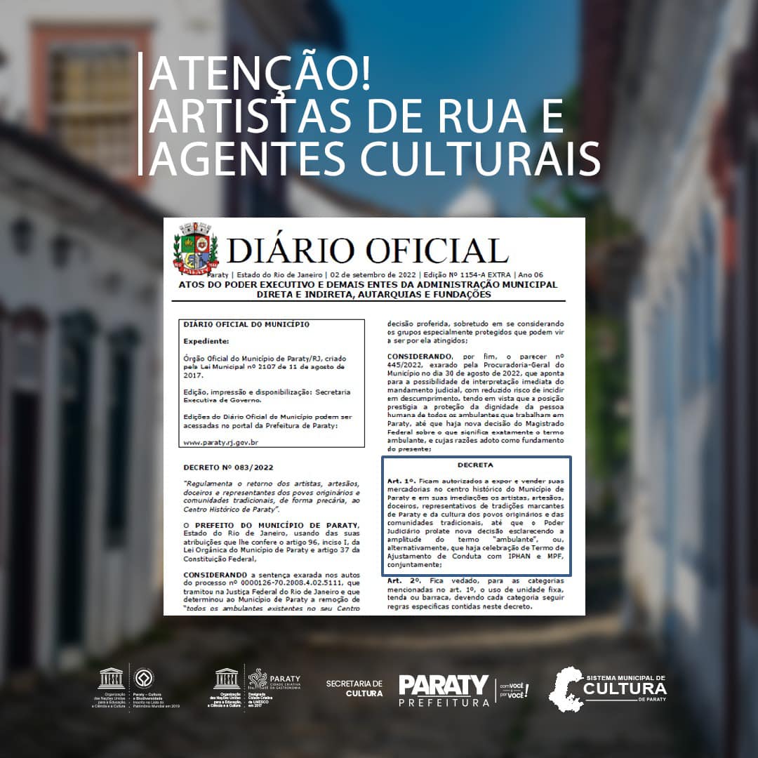 Decreto sobre o retorno das atividades dos artistas no Centro Histórico